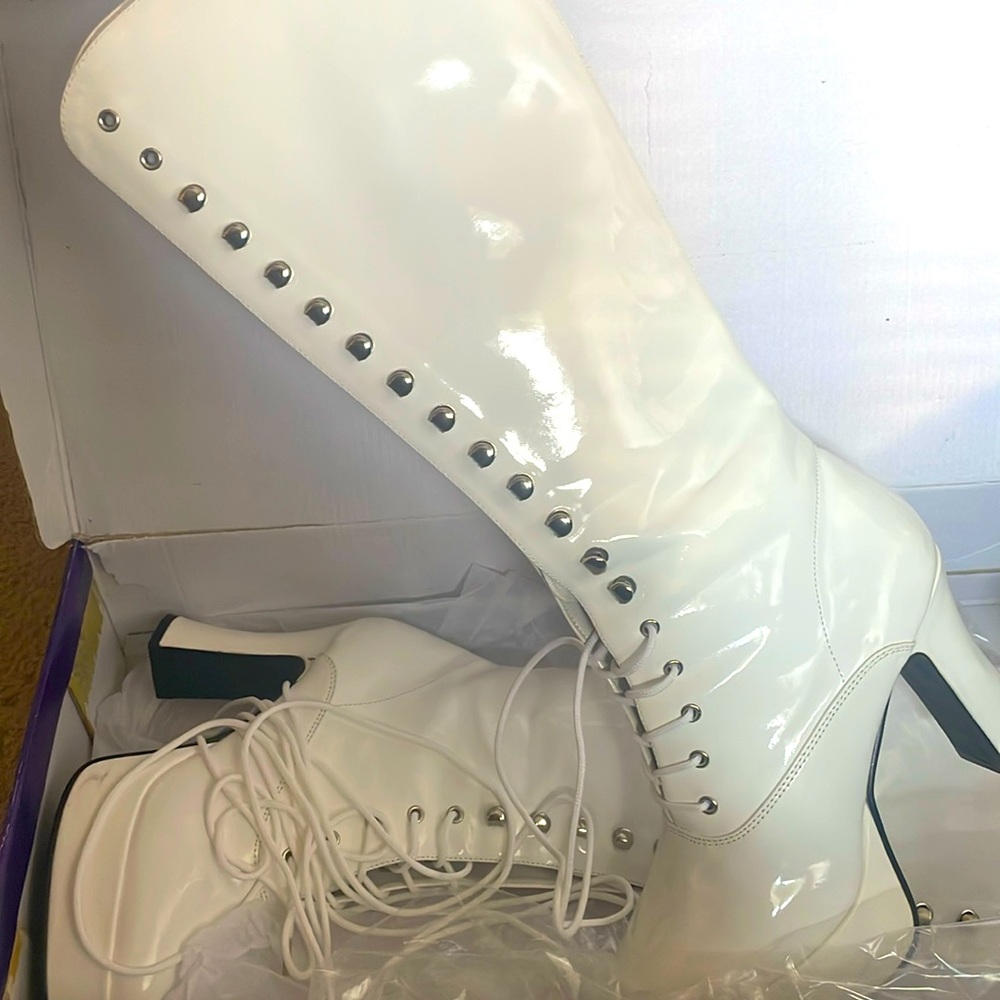 White heeled boots